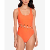 Salt + Cove Laced Grommet One-Piece Swimsuit, Orange, Large