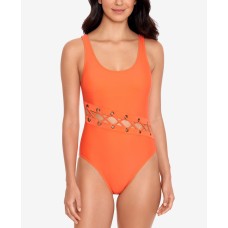 Salt + Cove Laced Grommet One-Piece Swimsuit, Orange, Large