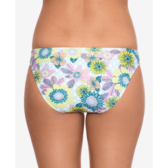  Printed Cut-Out Hipster Bikini Bottoms, Blue, Large
