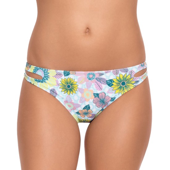  Printed Cut-Out Hipster Bikini Bottoms (Blue Floral, XL)