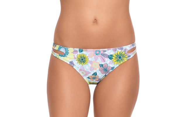  Printed Cut-Out Hipster Bikini Bottoms (Blue Floral, XL)