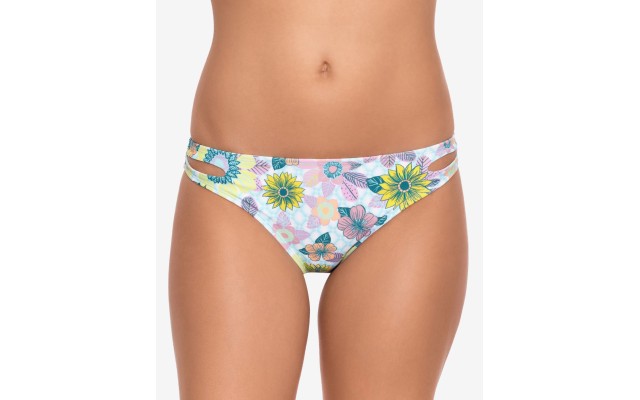  Printed Cut-Out Hipster Bikini Bottoms, Blue, Large