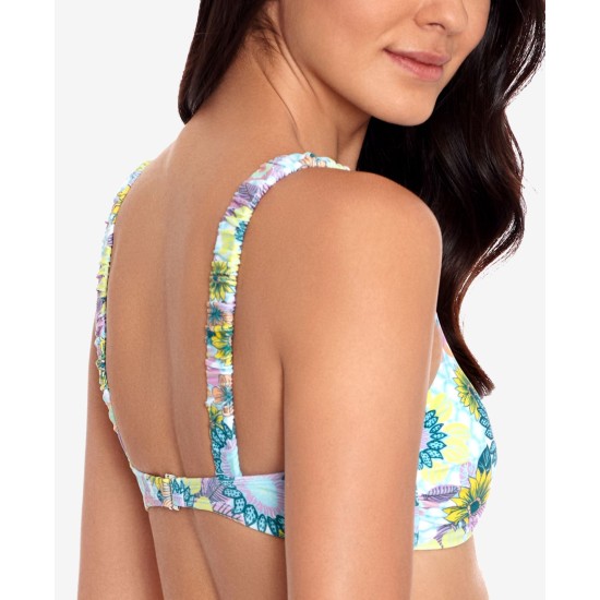  Printed Scrunchie-Strap Bralette Bikini Top, Multicolor, MULTI/COLOR, S