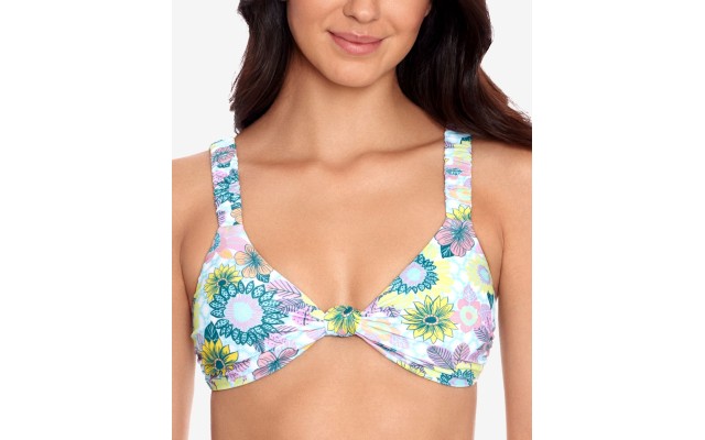  Printed Scrunchie-Strap Bralette Bikini Top, Multicolor, MULTI/COLOR, S