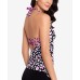  Shirred-Side Halter Tankini Top, Medium, Multicolor
