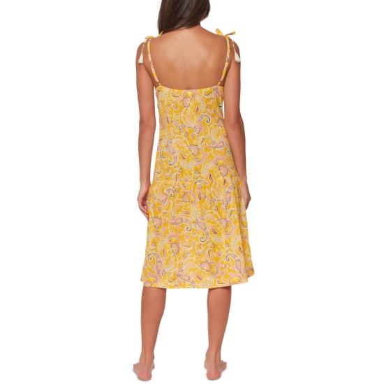  Divas in the Details Tie-Strap Coverup Dress,Yellow, Large