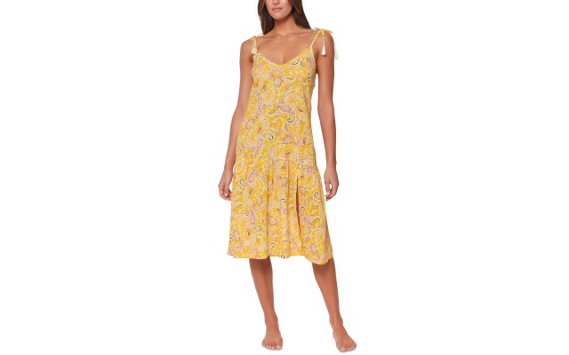  Divas in the Details Tie-Strap Coverup Dress,Yellow, Large