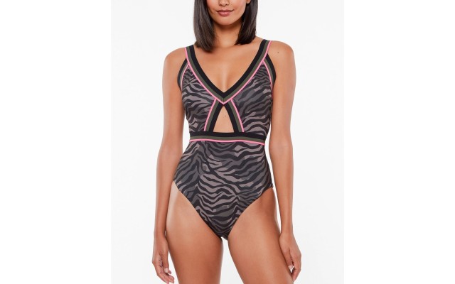  Here Kitty Kitty Cutout One-Piece Swimsuit Women’s Swimsuit, Medium, Black