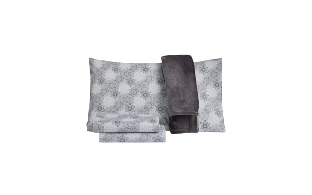  Holiday Microfiber 5 pc Queen Sheet Set With Throw Bedding, Light Gray, Queen