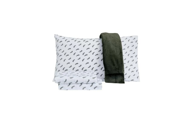  Holiday Microfiber 5 pc Queen Sheet Set With Throw Bedding, White, Queen
