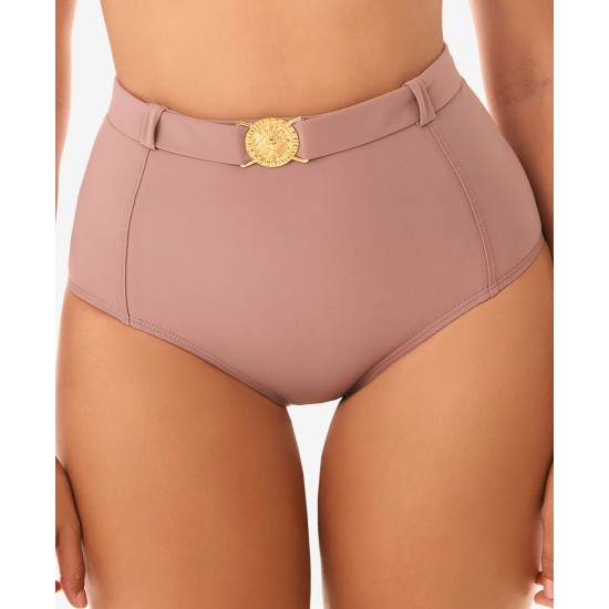 Skinny Dippers Simba Pin Up Belted Medallion Tummy Control Bottom, Small, Brown