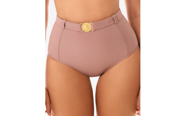 Skinny Dippers Simba Pin Up Belted Medallion Tummy Control Bottom, Small, Brown
