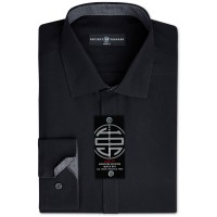 Society of Threads Men’s Slim-Fit Non-Iron Performance Solid Dress Shirt, Black Small