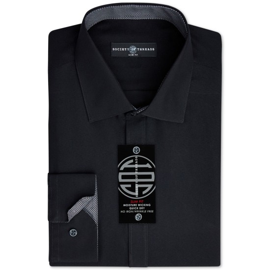  Men’s Slim-Fit Non-Iron Performance Solid Dress Shirt, Black Small