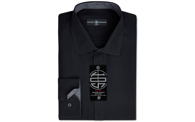  Men’s Slim-Fit Non-Iron Performance Solid Dress Shirt, Black Small