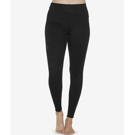  Women’s Distressed Denim Skinny Pants, Black, Large