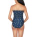  Ditsy Daze Smocked Women’s One-Piece Swimsuit, Navy, X-Large