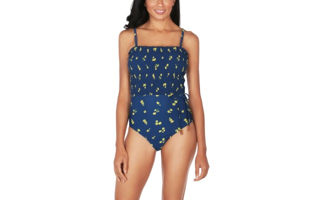  Ditsy Daze Smocked Women’s One-Piece Swimsuit, Navy, X-Large