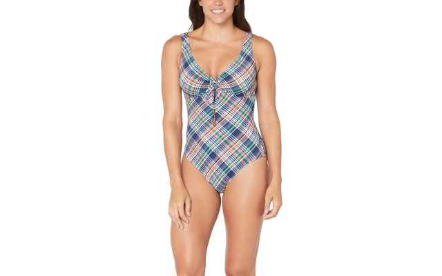  Plaid Lace Up One-Piece Swimsuit Women’s Swimsuit, Multi, X-Large