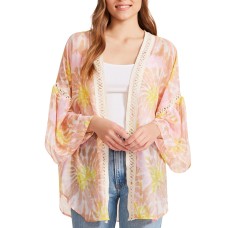 Steve Madden Crochet-Trim Tie-Dyed Kimono, 31×32 Multicolor