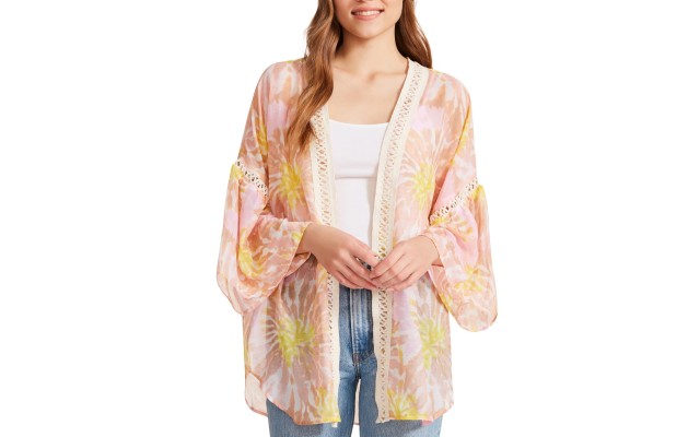  Crochet-Trim Tie-Dyed Kimono, 31×32 Multicolor