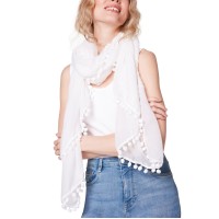 Steve Madden Pom-Pom Scarf, White