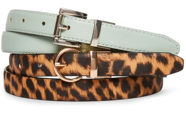  Women’s 2-For-1 Reversible Belt, Tan/Mint,XL