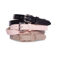 Steve Madden Women’s 3-For-1 Skinny Belts, Pink/Black/Silver