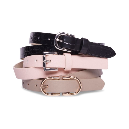  Women’s 3-For-1 Skinny Belts, Pink/Black/Silver