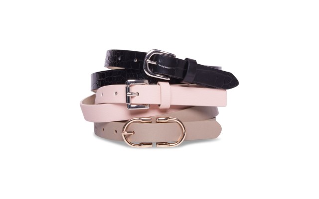  Women’s 3-For-1 Skinny Belts, Pink/Black/Silver