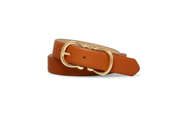  Women’s Double Buckle Belt, Brown,Medium