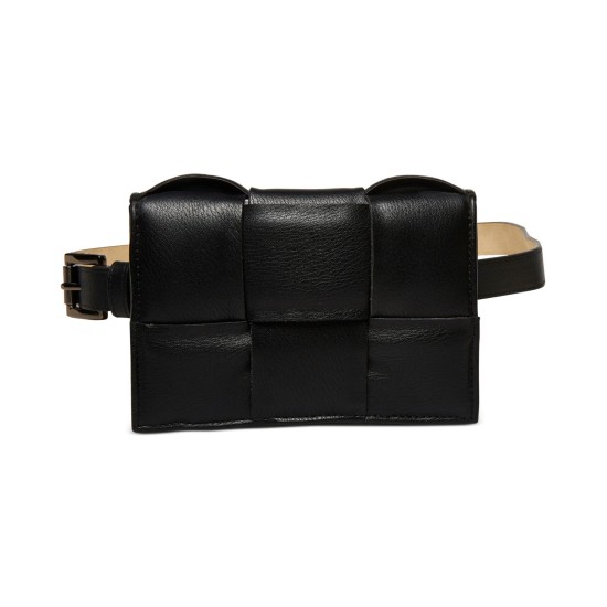  Women’s Oversized Woven Belt Bag, Black, M