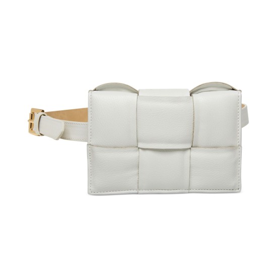  Women’s Oversized Woven Belt Bag, White, M