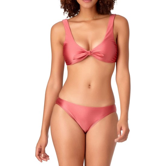 Studio  Tie Front Deep Scoop Bikini Top, Pink, Medium
