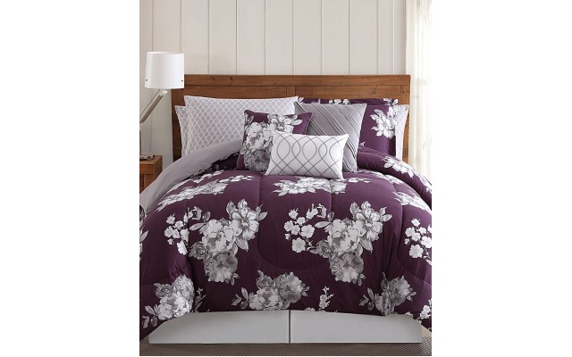  Peony Garden Floral 12-Pc. King Bedding Set, Purple