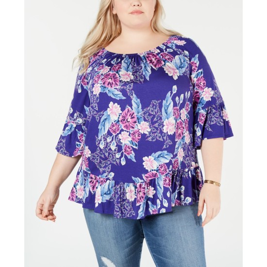 Style & Co Plus Size Printed Off-The-Shoulder Top