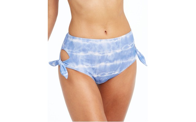  Tie-Dye Side-Tie High-Waist Bikini Bottoms, Medium, Blue