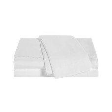 Sunham Wellbeing Oxywash Solid 300 Thread Count Sheet Set, Queen Bedding, White