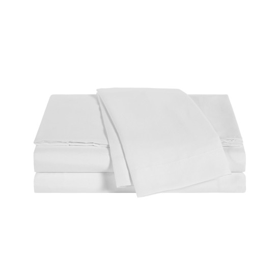  Wellbeing Oxywash Solid 300 Thread Count Sheet Set, Queen Bedding, White