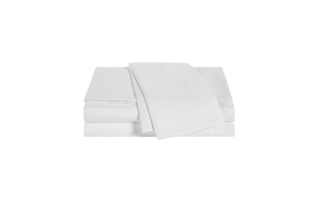 Wellbeing Oxywash Solid 300 Thread Count Sheet Set, Queen Bedding, White