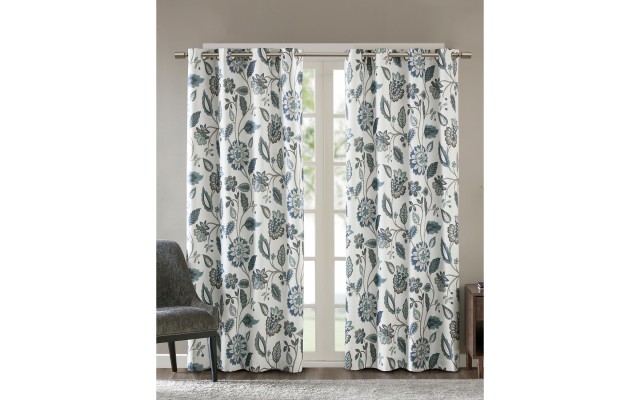  Camille 50″ x 95″ Textured Floral-Print Room Darkening Window Panel, Blue