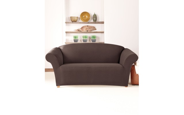  Stretch one-piece Slipcover, Loveseat Slipcover, Brown