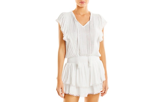  Lace and Crocheted Trim Swim Cover-Up, White, Medium