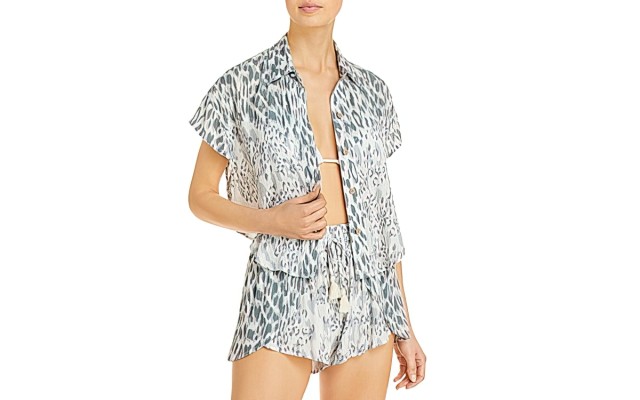  Printed Shirt Swim Cover-Up, Multi, Small