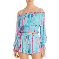 Surf Gypsy Tie-Dyed Off-The-Shoulder Top Swim Cover-Up, Blue, Medium