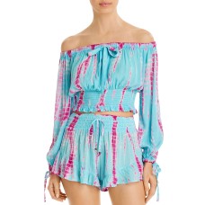 Surf Gypsy Tie-Dyed Off-The-Shoulder Top Swim Cover-Up, Blue, Medium