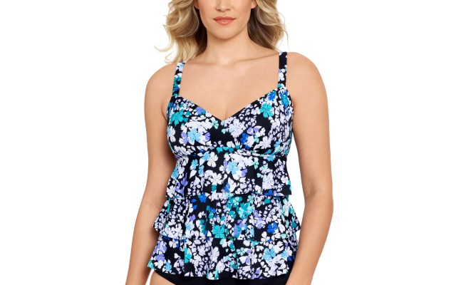  Dancing Queen Triple Tier Tankini Top, 12, Multicolor