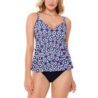 Swim Solutions Jewels Printed Tiered Tummy Control One-Piece Swimsuit, 12, Multicolor