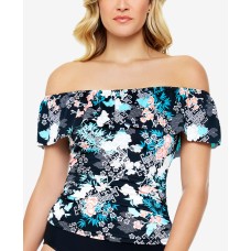 Swim Solutions Off-The-Shoulder Tankini Top, 8, Multicolor