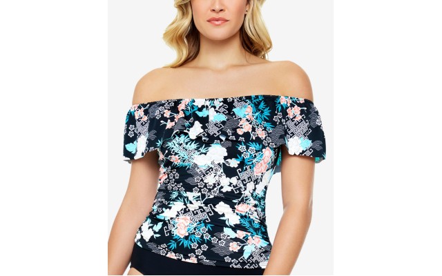  Off-The-Shoulder Tankini Top, 8, Multicolor